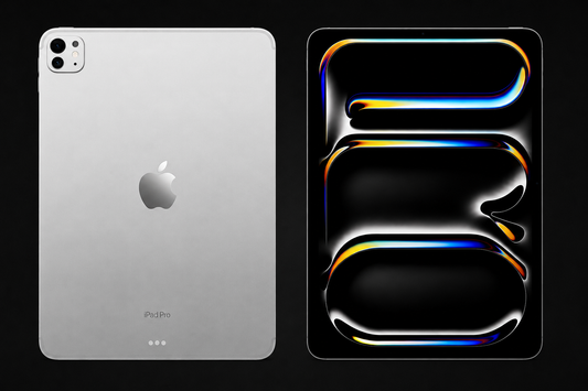 iPad Pro 11" M4 Silver – front and back view on dark background